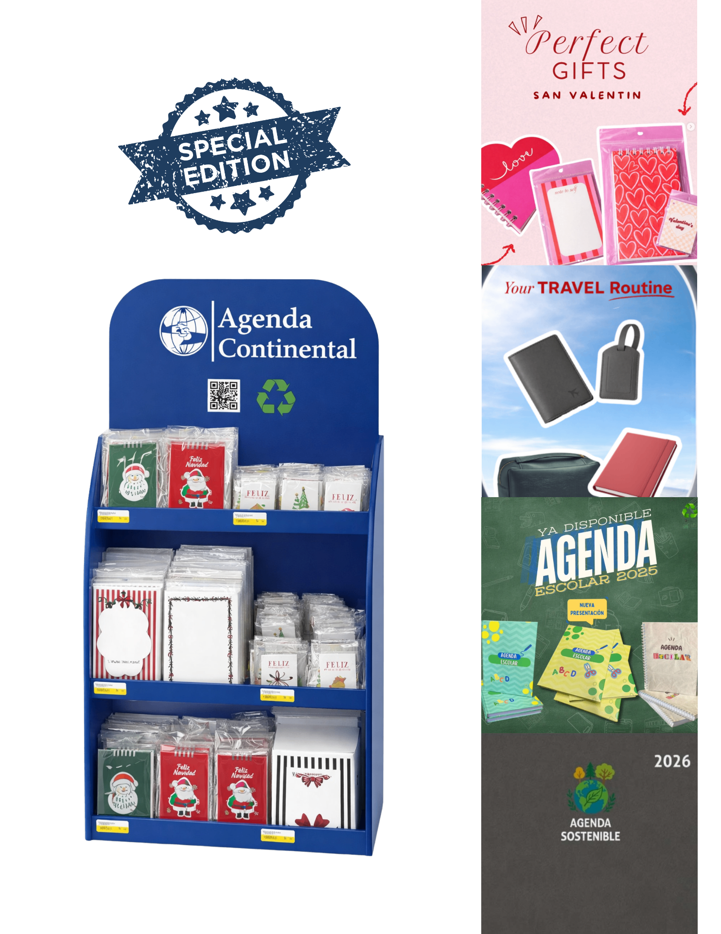 Colección de productos Agenda Continental: ediciones especiales, San Valentín, viajes y agenda escolar